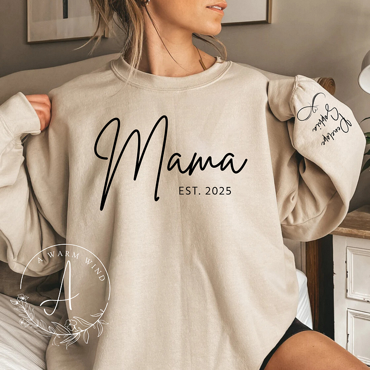 Best Mom Holiday Gift-Custom Mama Est Sweatshirt with Kids Names