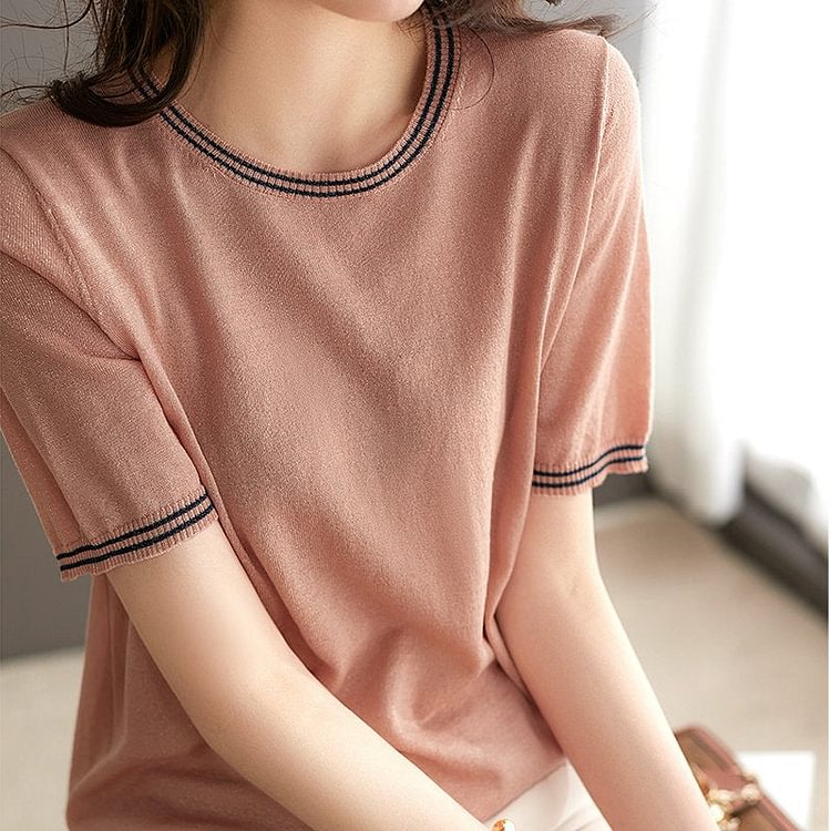 Pink Knitted Casual Shift Shirts & Tops QueenFunky
