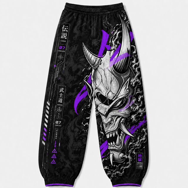 Purple Rabbit Mask Techwear Jogger Pants