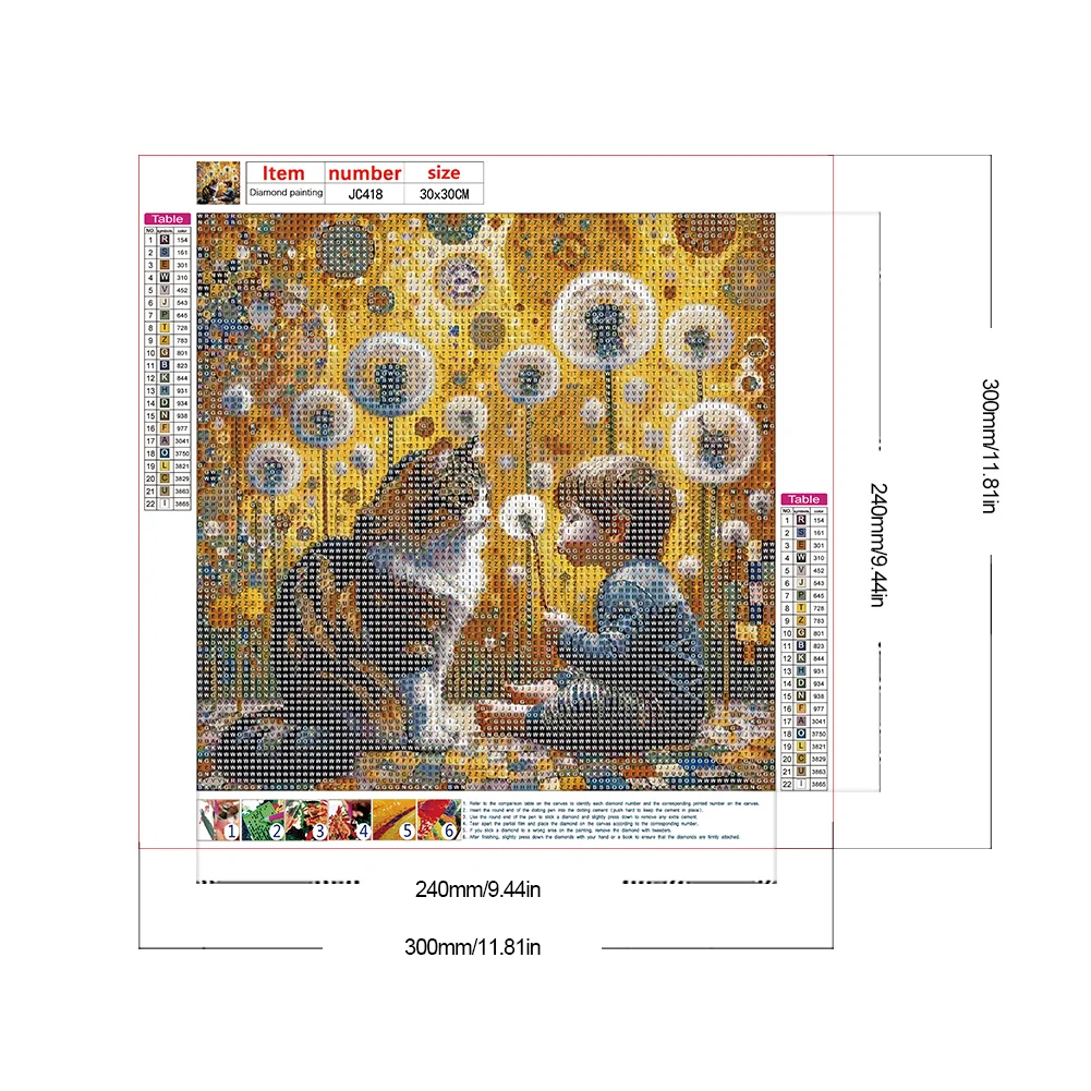 Full Round Diamond Painting 30*30cm - Cat, Dandelions And Children