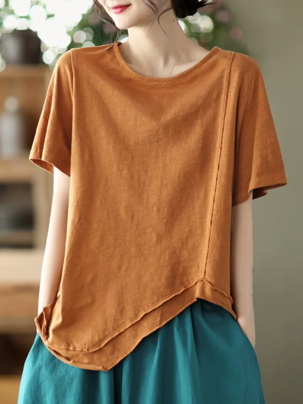 8 Colors Casual Split-Joint Solid Color Irregular T-Shirt Top