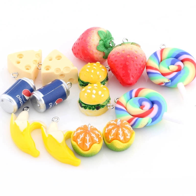 1 Piece Resin Fruit Hamburger Strawberry Pendant Jewelry Accessories