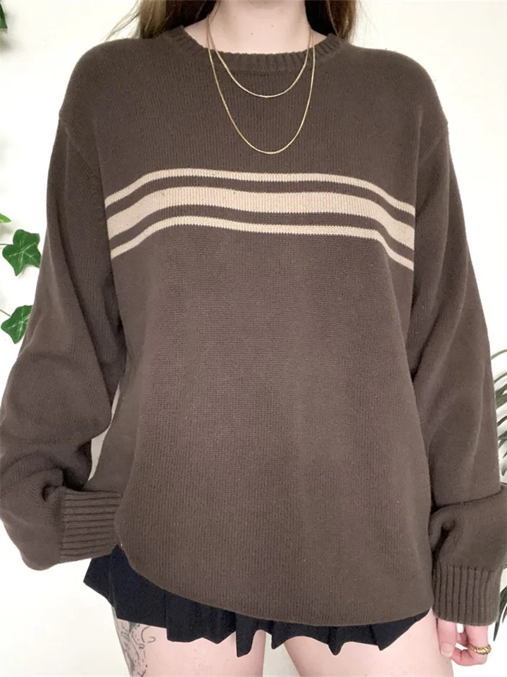 Temperament Commuter Casual Round Neck Long Sleeve Knitted Sweater