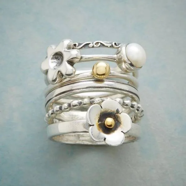 Sterling Silver Flower Pearl Ring