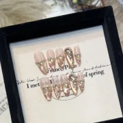 Full Cover False Nails Press on Nails Fake Nails Handmade Removable Diy Gold Ripple Cat Eye Nude Champagne Diamond Butterfly