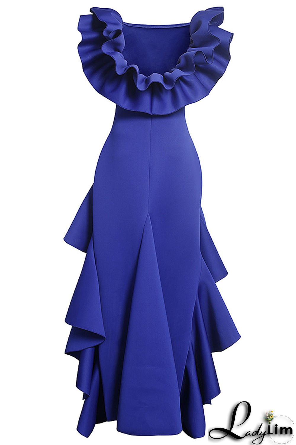 Blue Fashion Solid Flounce Square Collar Irregular Dress Plus Size Dresses