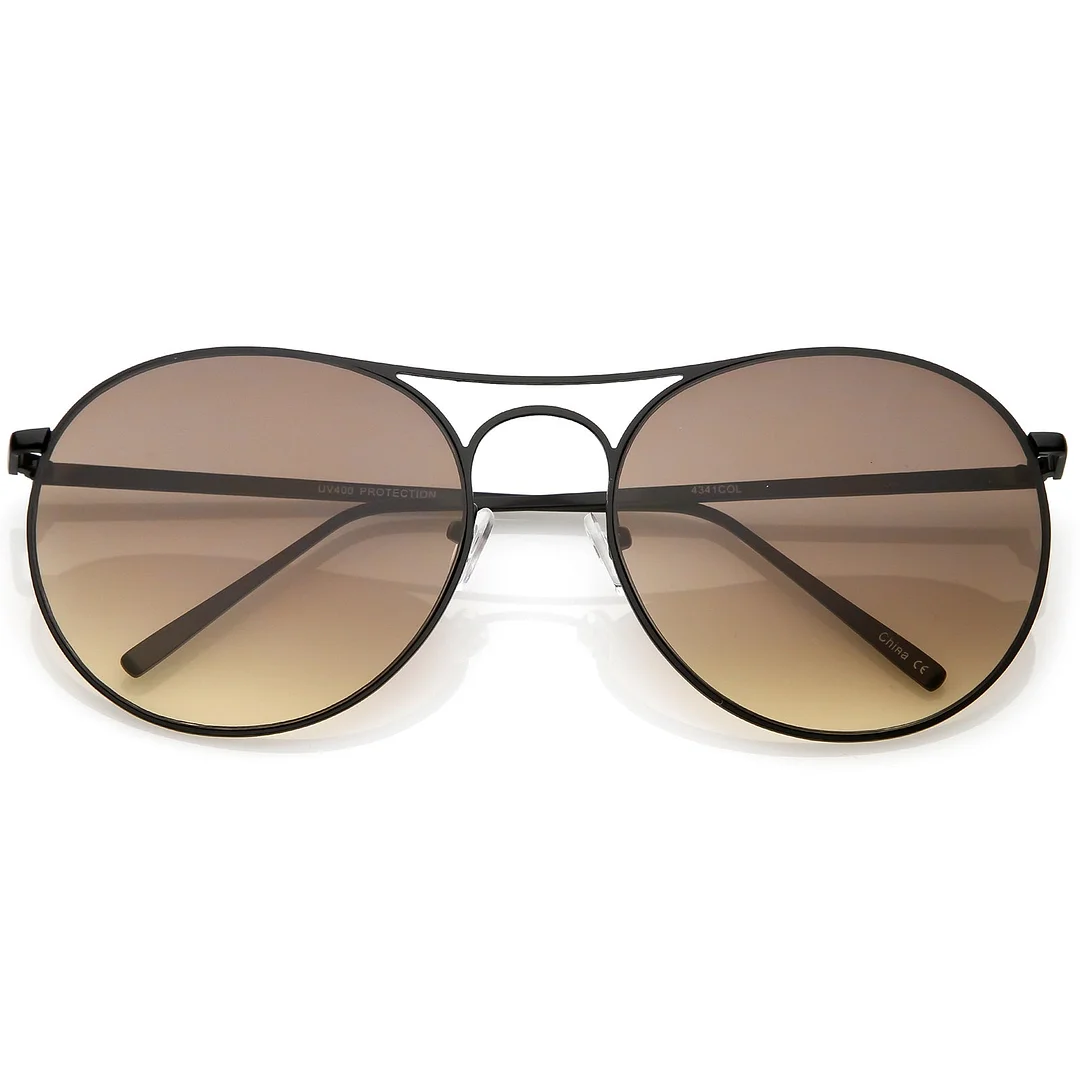 Oversize Metal Aviator glasses Double Nose Bridge Round Gradient Flat Lens 65mm