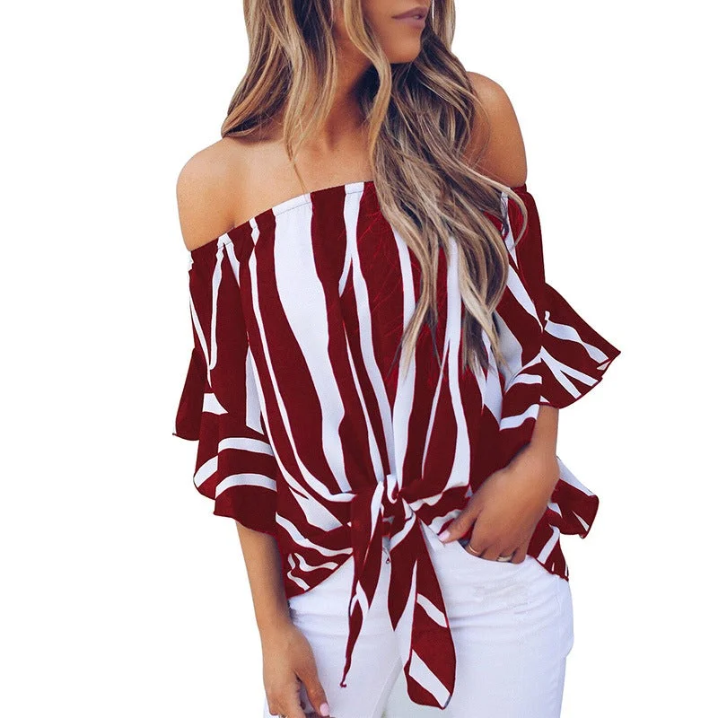 Women's Summer New Sexy One-shoulder Printed Top