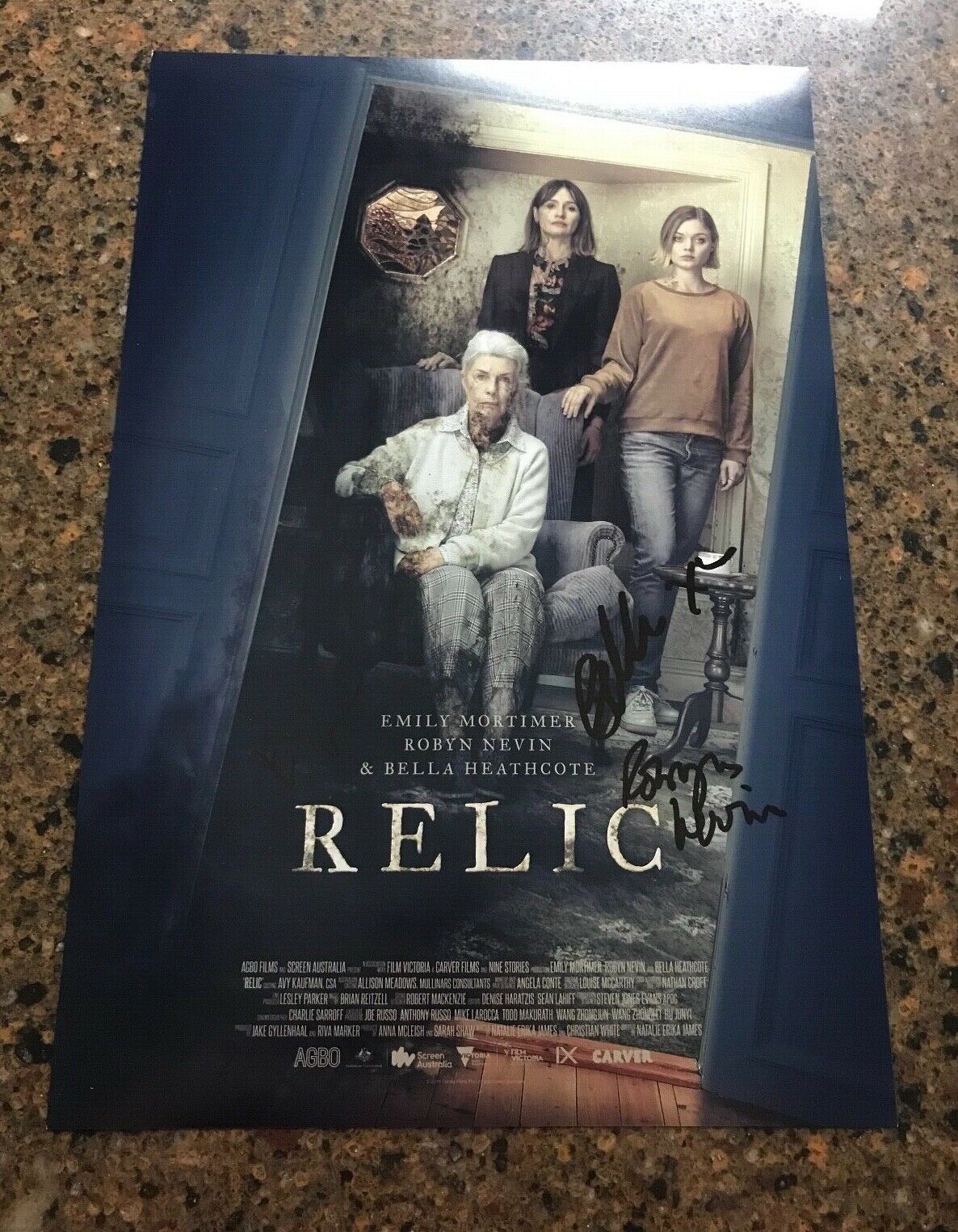 * RELIC * signed 12x18 poster * EMILY MORTIMER, BELLA HEATHCOTE & NEVIN * 1