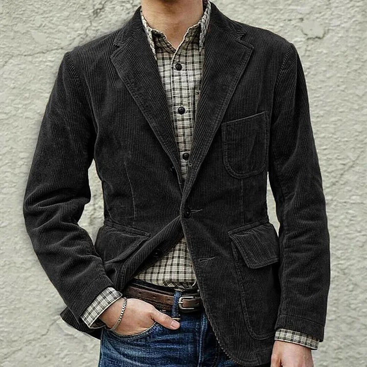 Men's Vintage Turn-down Collar Slim Coats Autumn Winter Casual Solid Long Sleeve Tops Outwear Fashion Button Pocket Men Jackets