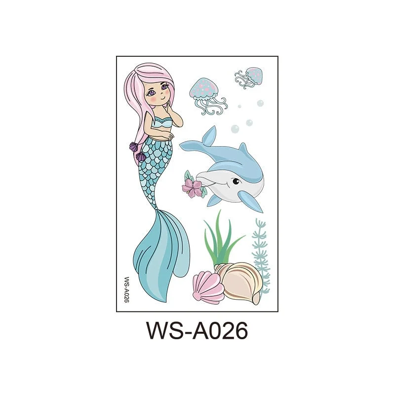Children's cartoon mermaid tattoo stickers pink princess waterproof cute fun one-time reward stickers