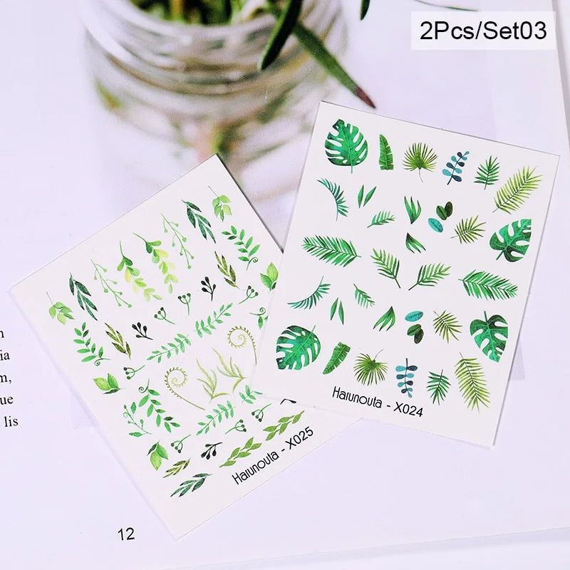 Harunouta Spring Flower Leaf Water Decals Love Heart Geometric Lines Nail Art Stickers DIY Slider Manicures Nail Art Decoration