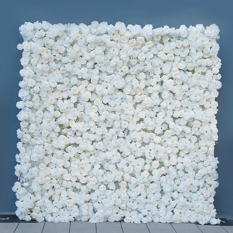 A8780 5D White Rose Roll Up Curtain Cloth Flower Wall Wedding Backdrop Decor
