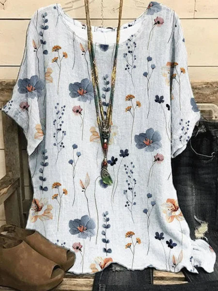 Ladies Elegant Flower Digital Printing Short Sleeve T-Shirt