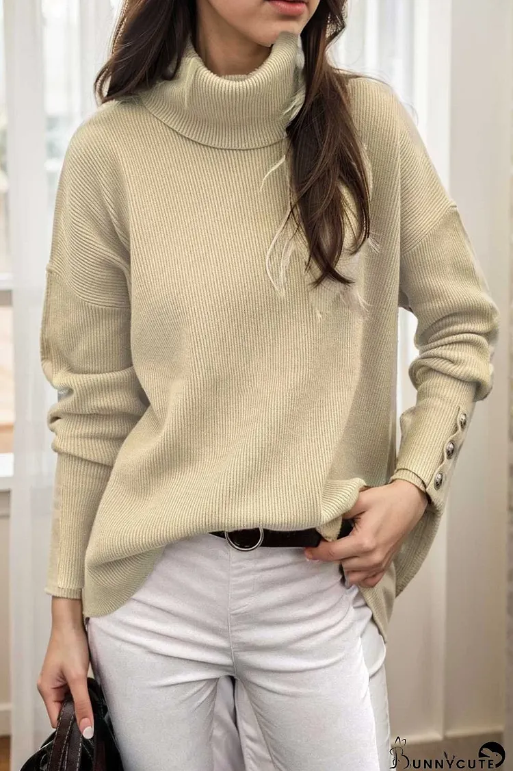 turtleneck solid long sleeve knitted sweater