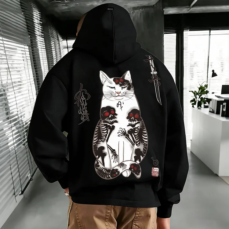 Bold Ukiyo-e Samurai Print Oversized Sweatshirt