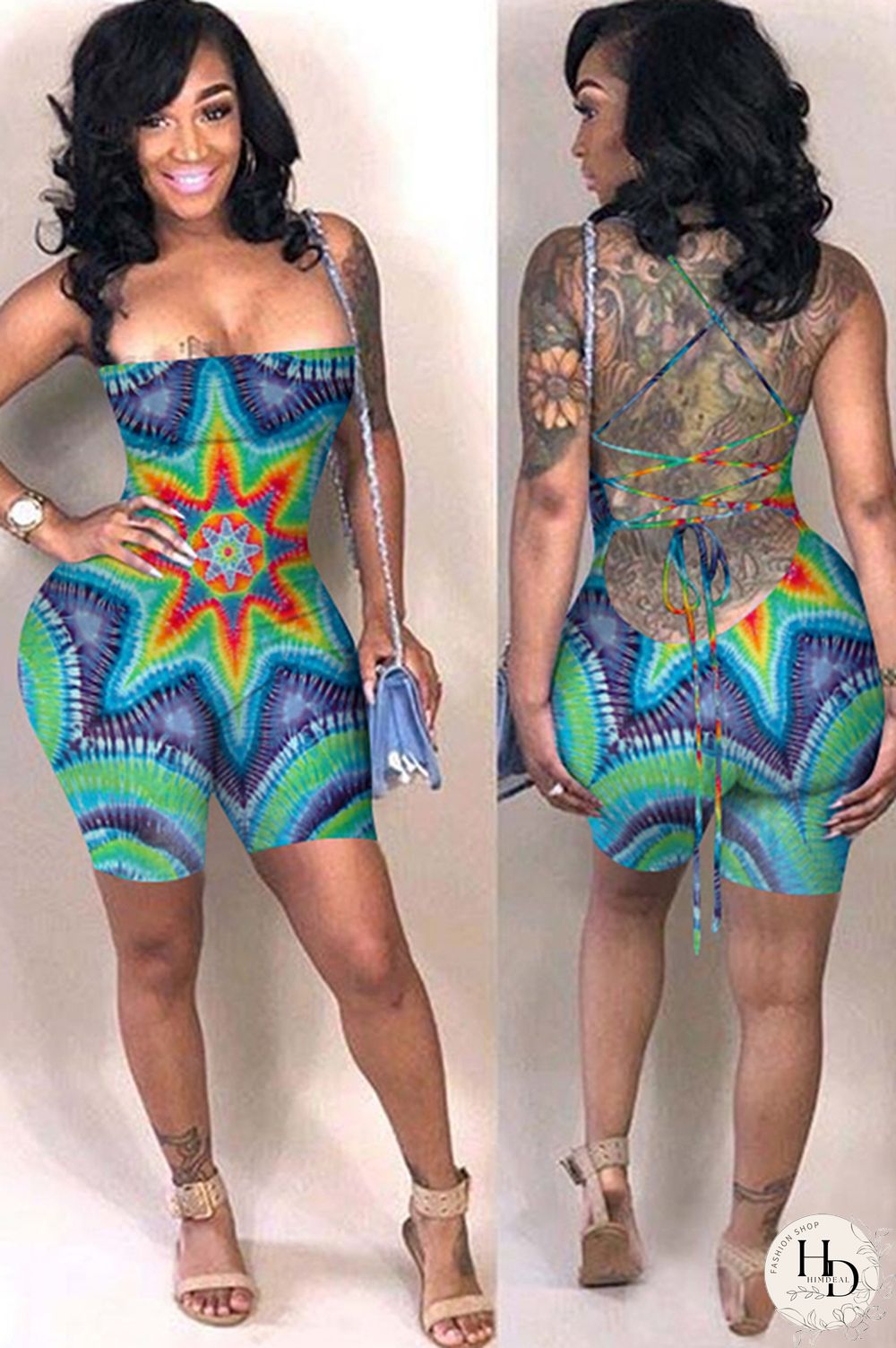 Yellow Fashion street Print Polyester Sleeveless Wrapped Jumpsuits