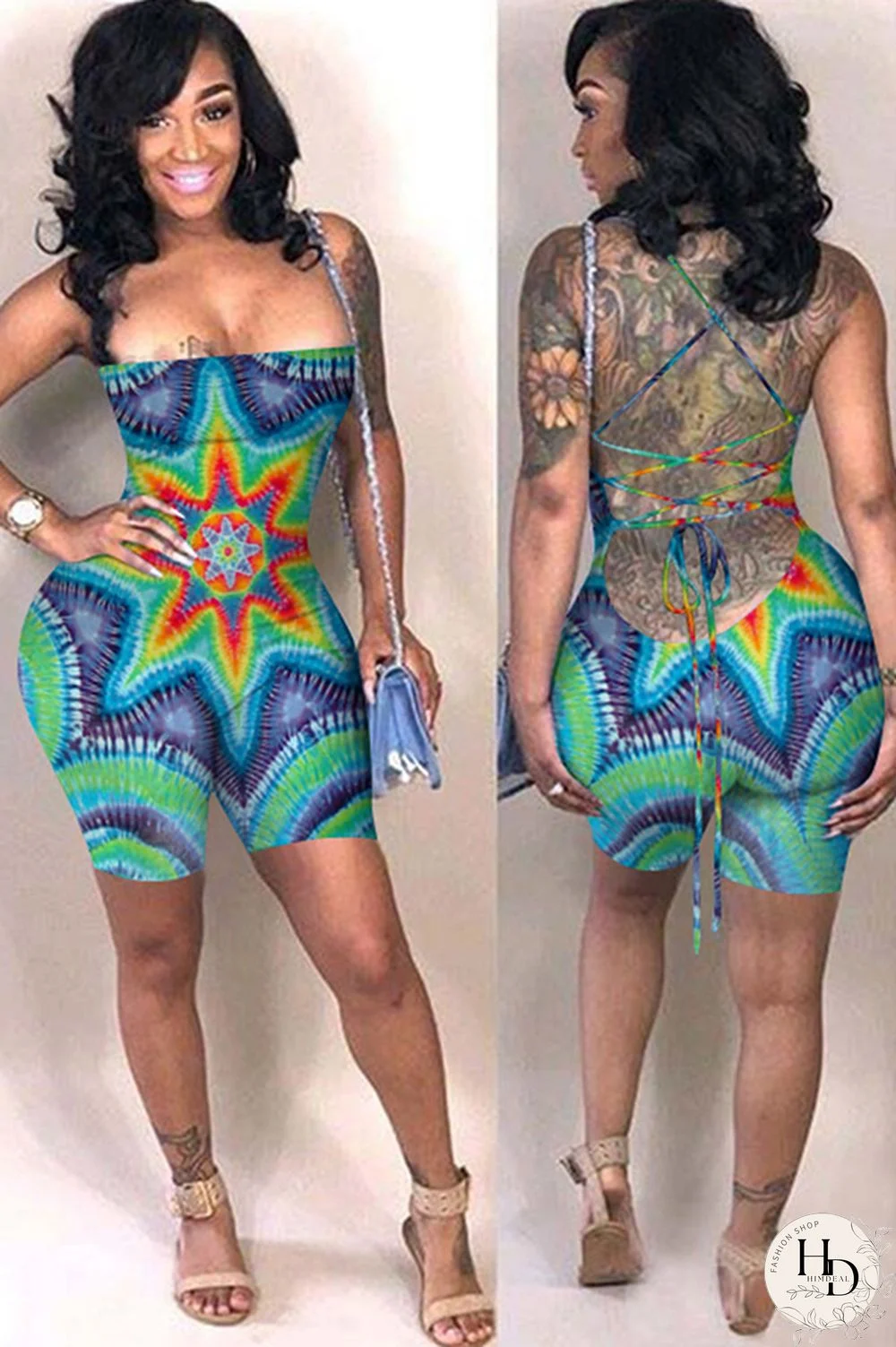 Yellow Fashion street Print Polyester Sleeveless Wrapped Jumpsuits