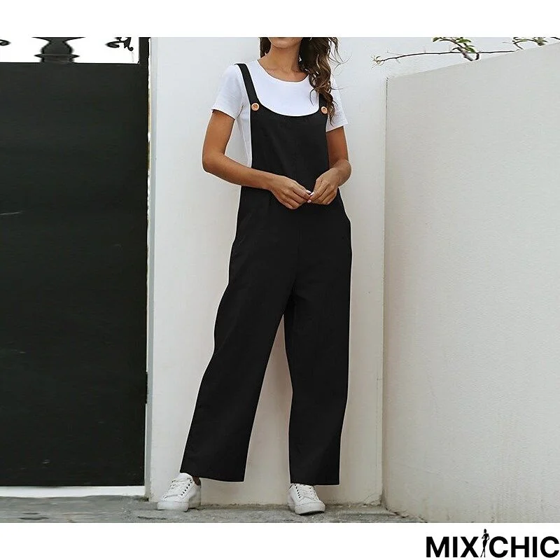 Women's Vintage Athleisure Overalls Rompers Pocket Full Length Pants Casual Weekend Micro-elastic Solid Color 30% Cotton Breathable Mid Waist White Black Orange Navy Blue S M L XL XXL