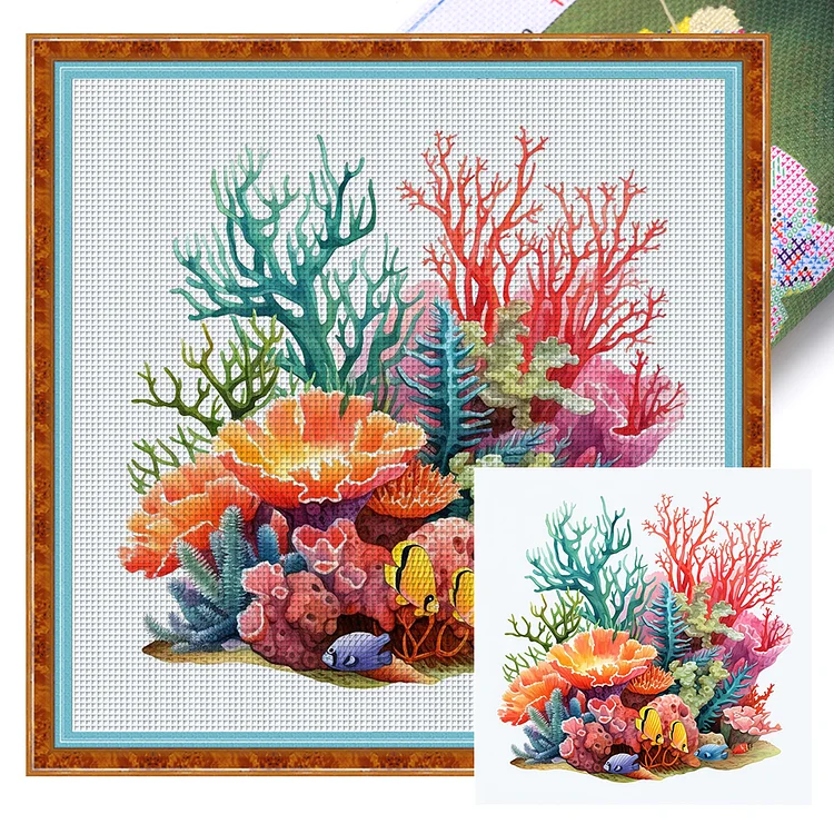 Colorful Coral Fish (40*40cm) 14CT Stamped Cross Stitch gbfke