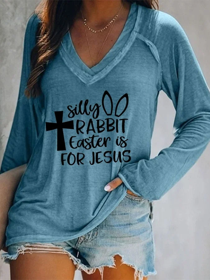 Womens silly rabbit easter is for jesus v-neck T-shirt socialshop