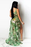 Flower Print Beach Dresses Slit Vacation Dress