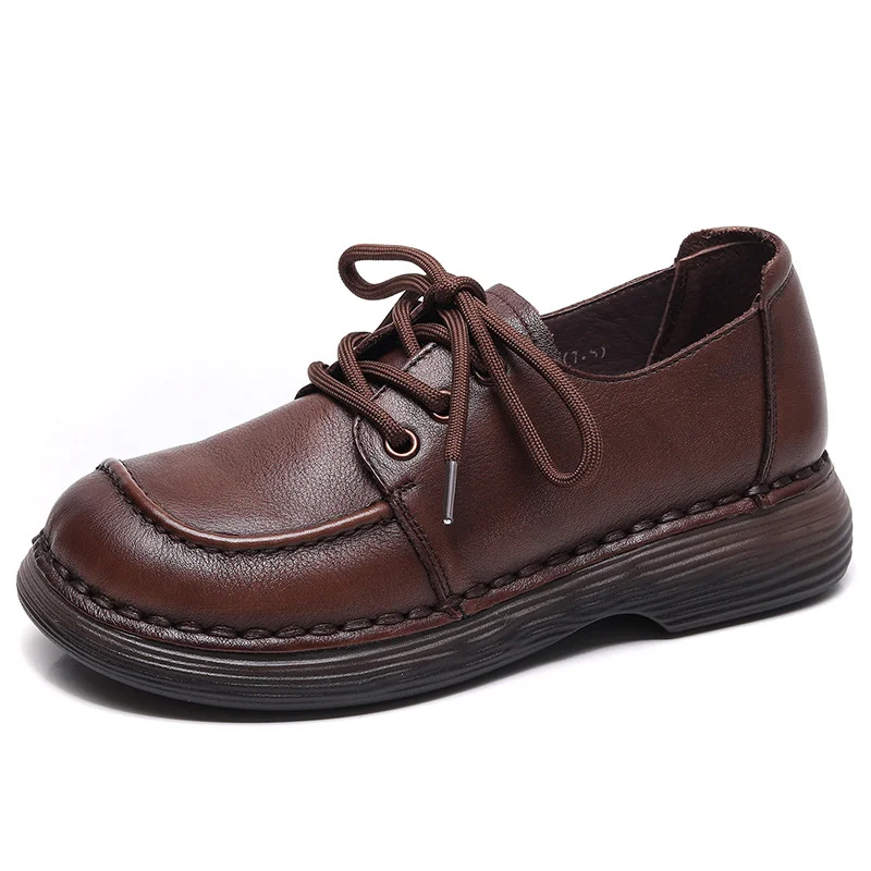 Yyvonne Leather Soft Soles Casual Small Leather Shoes Autumn New Comfortable With Cow Leather Single Shoes Retro Women's Shoes Thick Soles