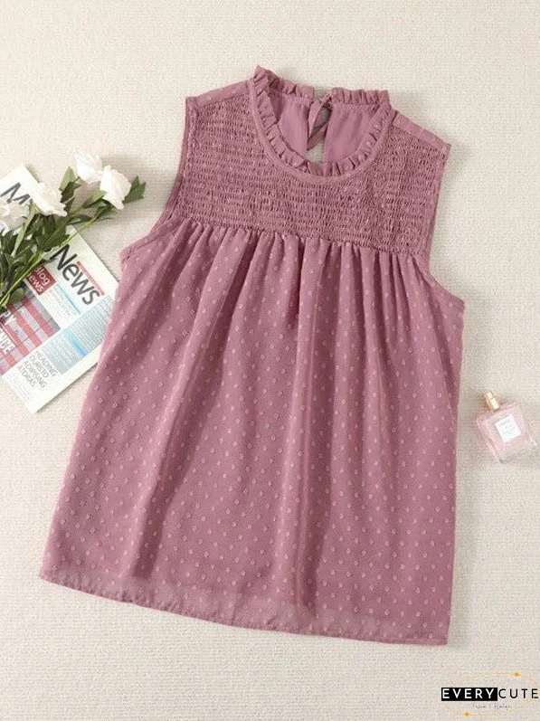 Sleeveless Chiffon Mesh Round Neck Top With Slim Fit For Women