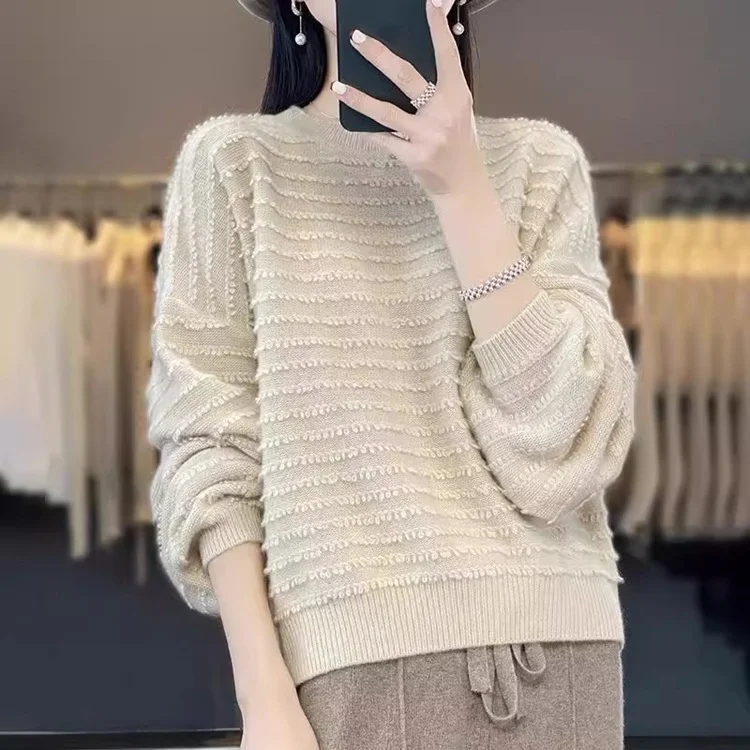 Athvotar Athvotar Women's Round Collar Full Body Hook Line Showing Thin Thick Sweater Loose Leisure Autumn And Winter New Knitted Shirt Comfortable Outerwear