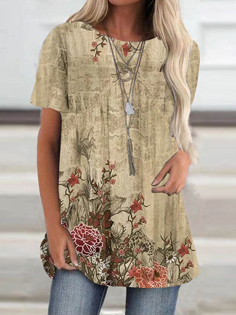 Women Short Sleeve Scoop Neck Floral Printed Top