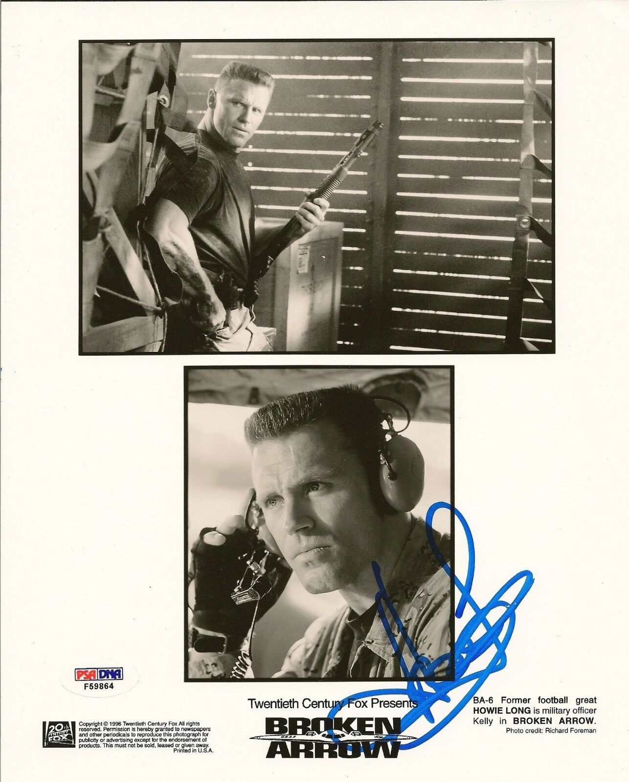 Howie Long Signed Broken Arrow Movie Promo 8x10 Photo Poster painting PSA/DNA COA Raiders Auto'd