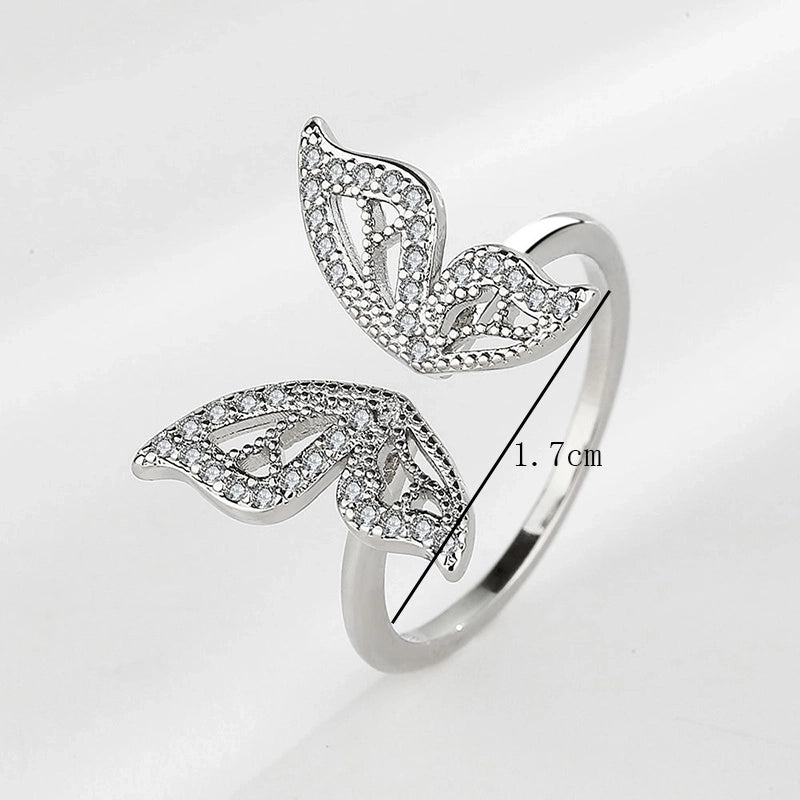 Shiny Butterfly Copper Gold Plated Silver Plated Zircon Open Ring In Bulk