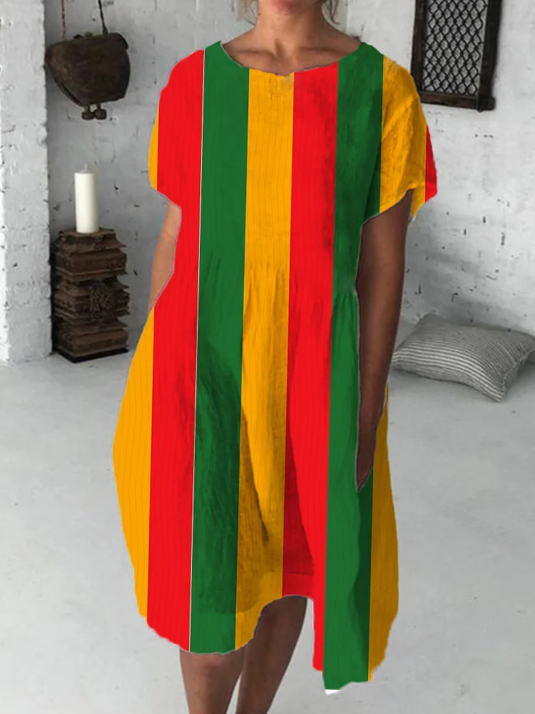 Juneteenth Inspired Vertical Stripes Midi Dress
