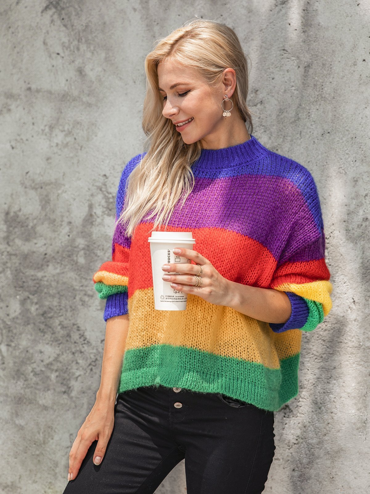 Multicolor Sweet Knitted Ombre/tie-Dye Sweater