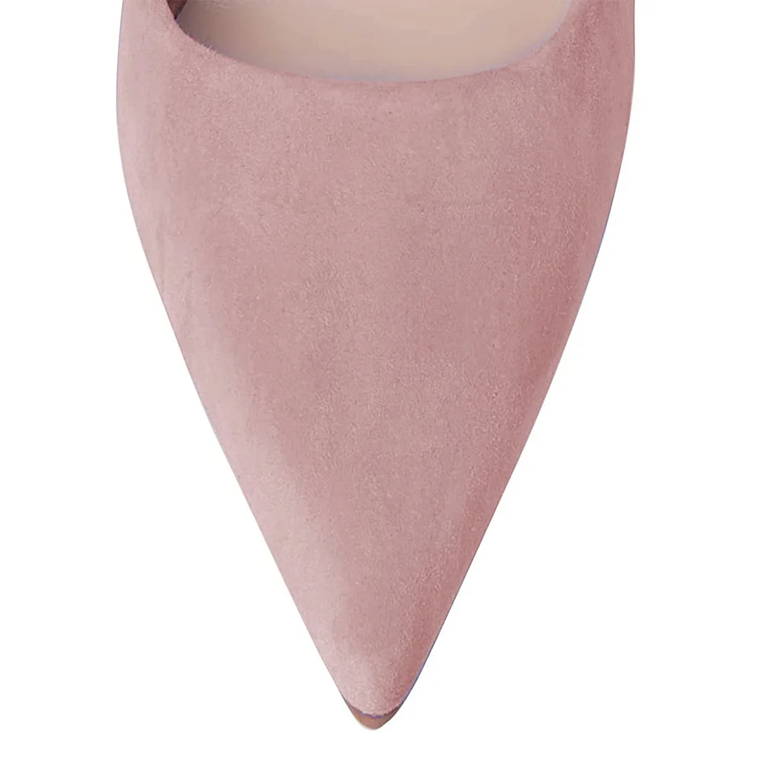 Vegan Suede Pointed Toe Flared Heel Pumps Shoes in Light Pink