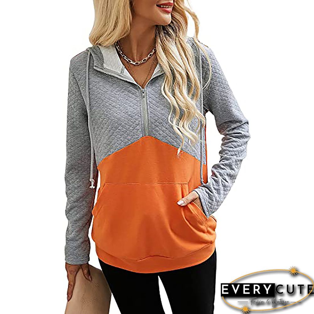 Orange Splice Gray Zipper-up Cotton Blend Hoodie