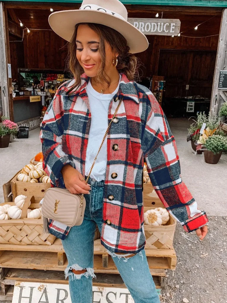 Casual Plaid Long Sleeve Shirt Blouse