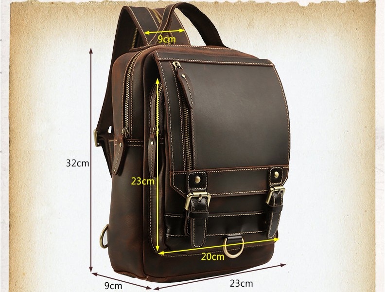 Size Show of Woosir Mens Convertible Cowhide Leather Backpack