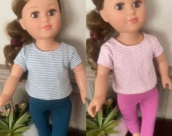 Pornhint 18" Doll Clothes Set / Tee Shirt & Leggings / Striped Doll Top / Blue Doll Clothes / Pink Doll Clothes