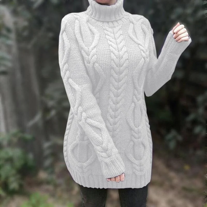 Turtleneck Knitted Sweater Long Solid Color Sweater Coat