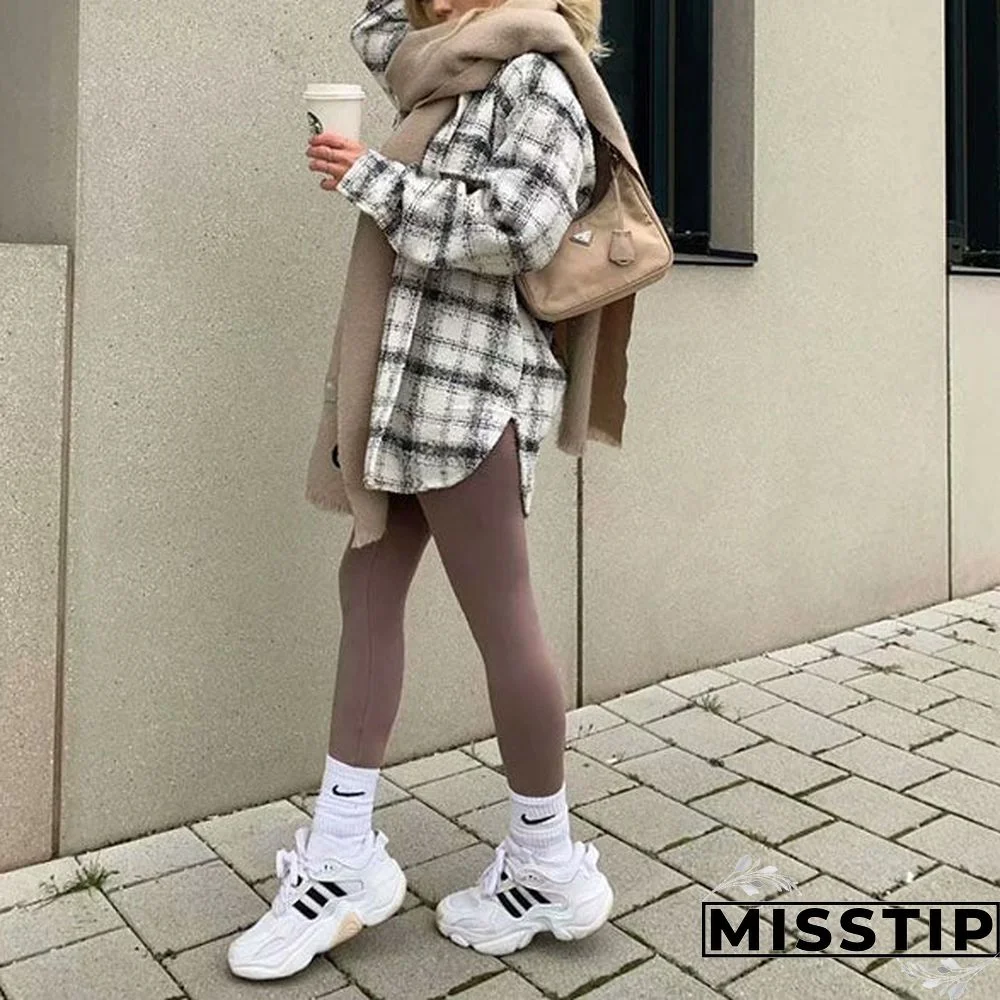 Classic Thick Colorblock Checked Button Down Shirt Jacket Woolen