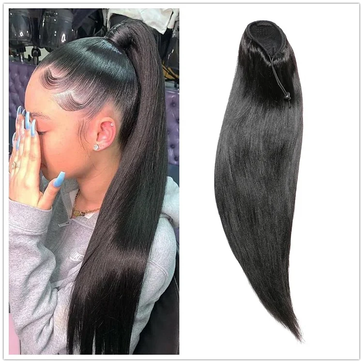 Straight "Blow Out" Drawstring Human Hair Ponytail Extension