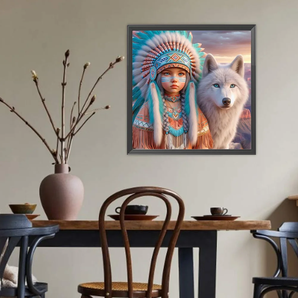Diamond Painting - Full Round Drill - Indians Wolf(Canvas|40*40cm)
