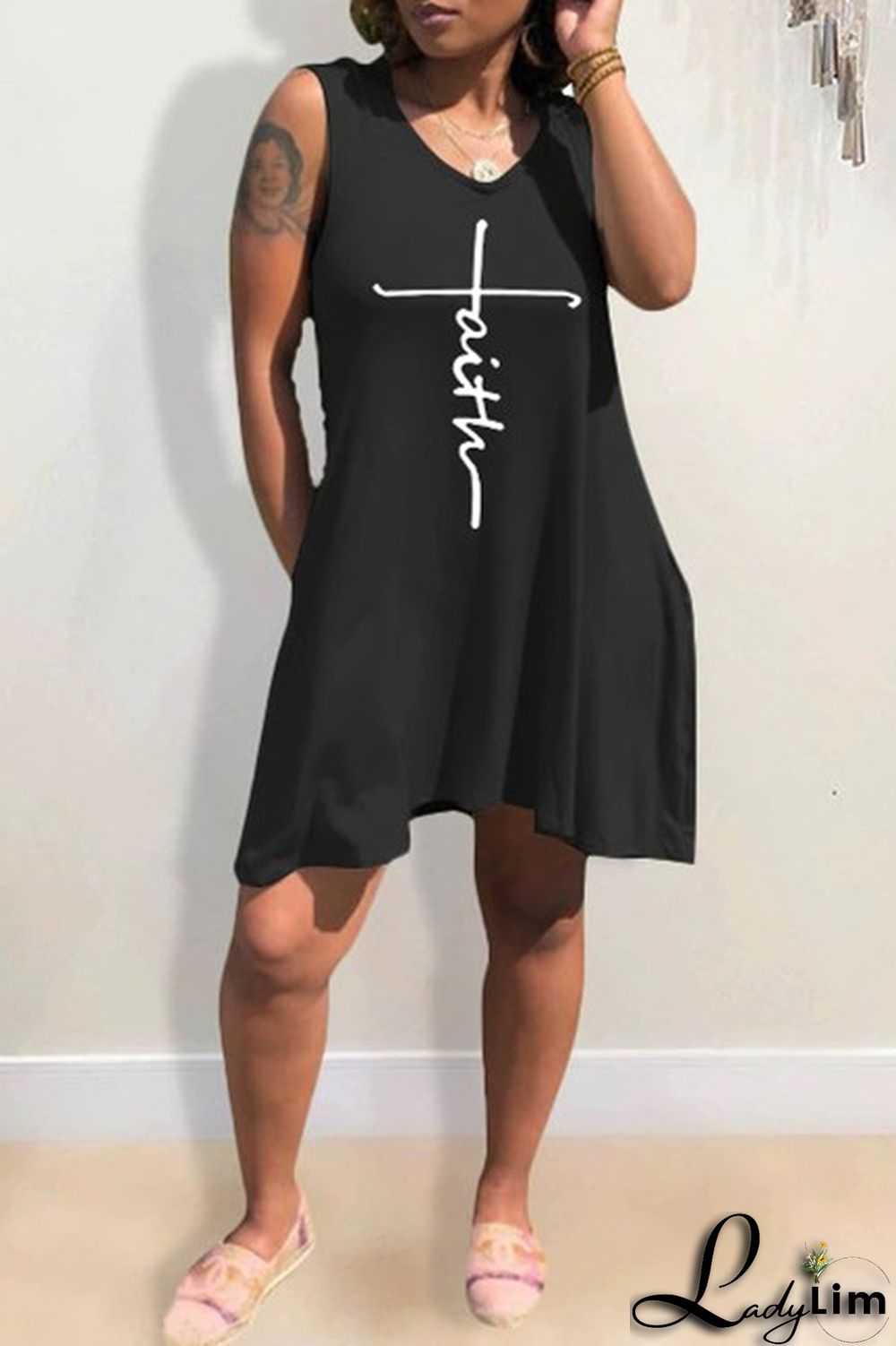 Light Blue Fashion Casual Print Basic Hooded Collar Sleeveless Dress Dresses