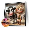 Diamond Painting-DIY Full Round Drill Girl and Cow