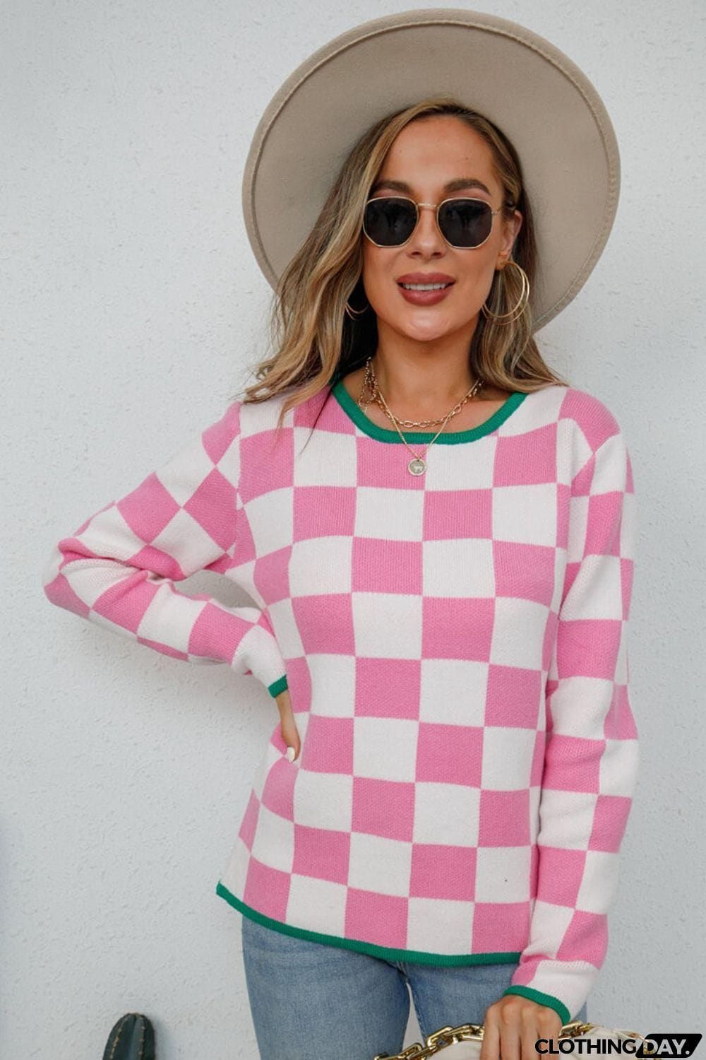 Checkered Round Neck Sweater