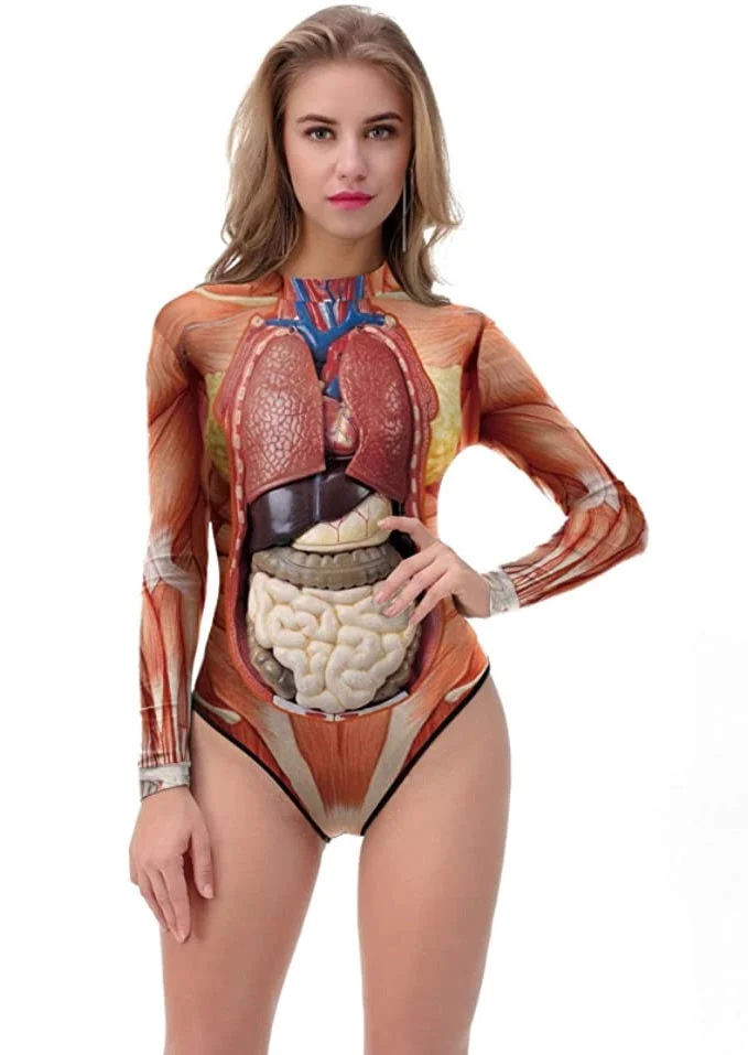 Human Bodysuit for Women Halloween Funny Costume Brown-elleschic