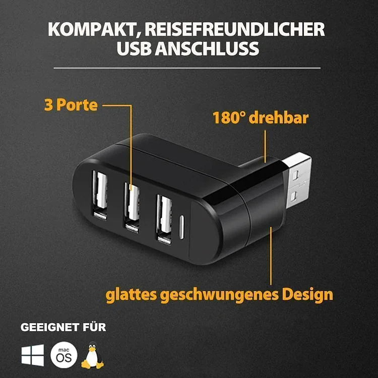 Multifunctional Mini Rotatable 3-Port USB Connector