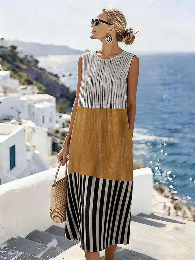 Women'S Casual Printed Round-Neck Sleeveless Dress