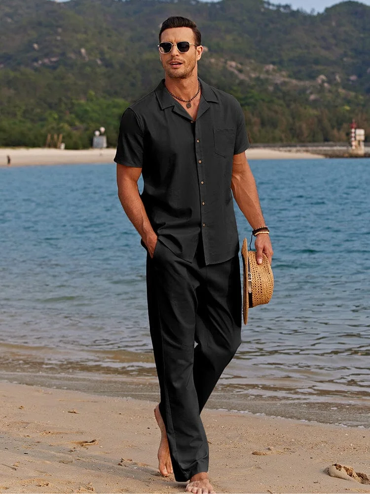 Casual Linen Style Beach Shirt Sets